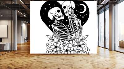 Floral Skull Lover | Lover Skeleton | Lover | Skull Love with Flowers | Couple Skull | Dead Romance | Till Death | Relationship Goal | Original Illustration | Vector and Clipart | Cutfile and Stencil Wall mural